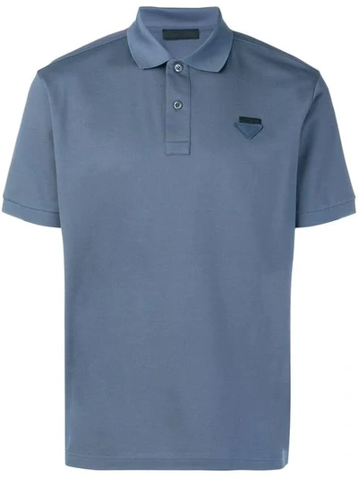 Shop Prada Patch Embellished Polo Shirt In Blue