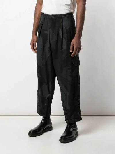 Shop Yohji Yamamoto Colour Block Cargo Trousers In Black