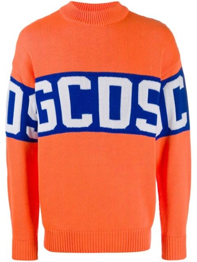 Shop Gcds Logo Knit Jumper In Orange