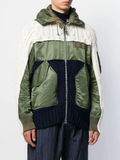 Shop Sacai Panelled Zip-up Jacket In Green