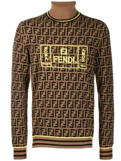 Fendi Ff Motif Roll Neck Jumper In Braun