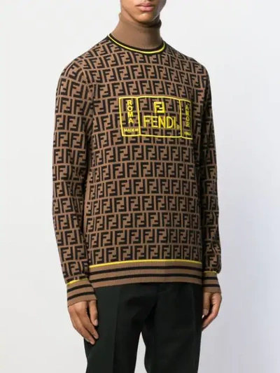 Shop Fendi Ff Motif Roll Neck Jumper In Braun