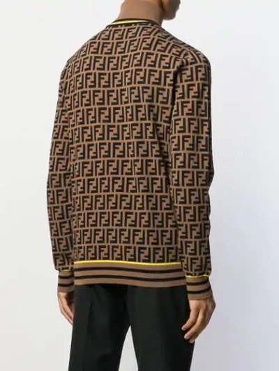 Shop Fendi Ff Motif Roll Neck Jumper In Braun