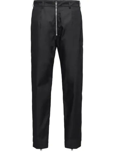 Shop Prada Zipper Detailed Casual Trousers In F0002 Nero