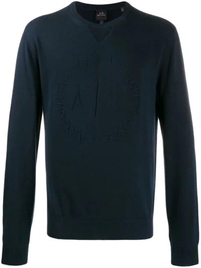 Shop Armani Exchange Tonal Embroidered Logo Sweater In Blue