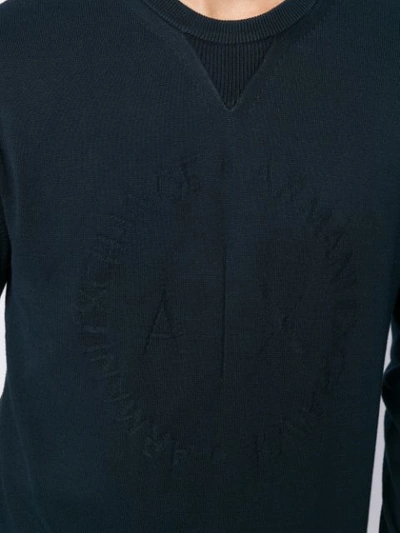 Shop Armani Exchange Tonal Embroidered Logo Sweater In Blue