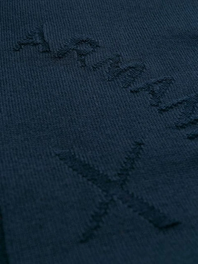 Shop Armani Exchange Tonal Embroidered Logo Sweater In Blue