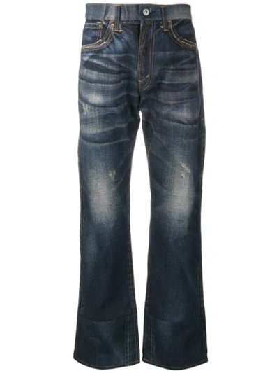 Shop Junya Watanabe Distressed Straight-leg Jeans In Blue