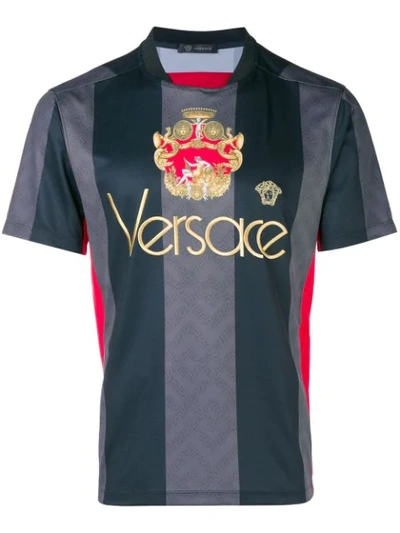 Shop Versace Logo Football Shirt In Black