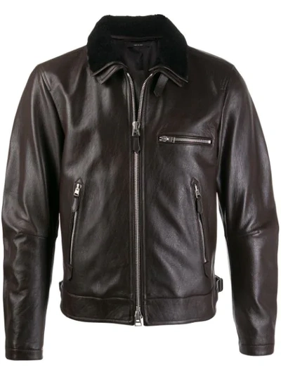 Shop Tom Ford Detachable Shearling Collar Jacket In Brown