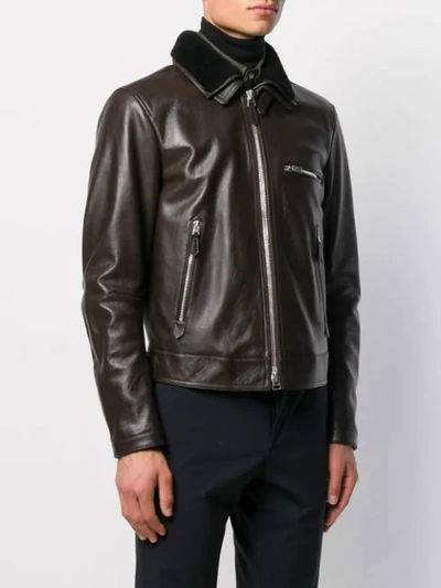 Shop Tom Ford Detachable Shearling Collar Jacket In Brown