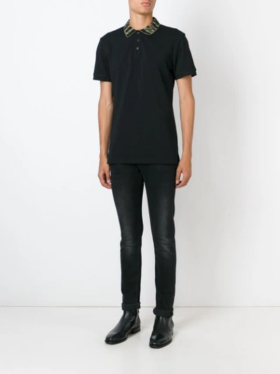 Shop Moschino Logo Collar Polo Shirt - Black