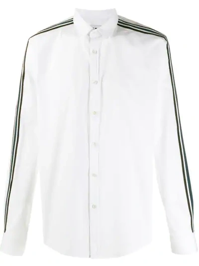 Shop Les Hommes Urban Embroidered Stripe Shirt In White