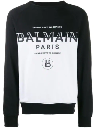 Shop Balmain Dual-tone Logo Sweatshirt In White