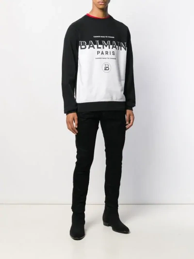 Shop Balmain Dual-tone Logo Sweatshirt In White