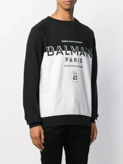 Shop Balmain Dual-tone Logo Sweatshirt In White