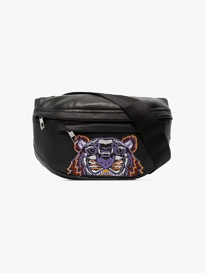 Shop Kenzo Black Tiger Logo Leather Belt Bag