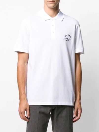 Shop Emporio Armani Embroidered Polo Shirt In White