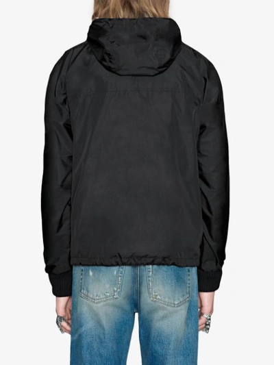 Shop Gucci Nylon Windbreaker With Angry Cat Appliqué In Black