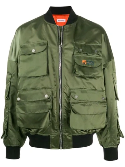 Shop Palm Angels Oversized Pockets Bomber Jacket In Green