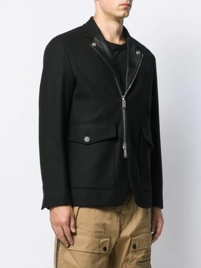 Shop Dsquared2 Zip-up Leather Trim Jacket In Black