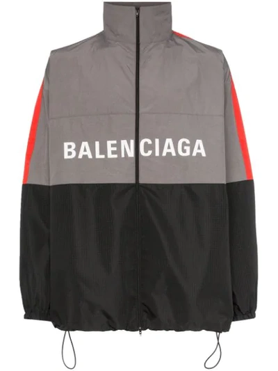 Shop Balenciaga Logo Windbreaker Jacket In Grey