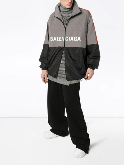 Shop Balenciaga Logo Windbreaker Jacket In Grey