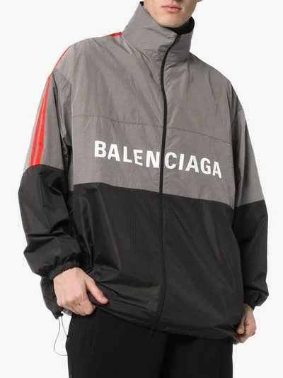 Shop Balenciaga Logo Windbreaker Jacket In Grey