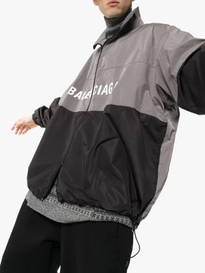 Shop Balenciaga Logo Windbreaker Jacket In Grey
