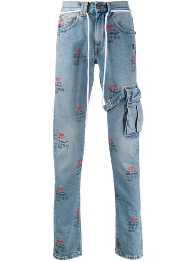 Shop Off-white Straight-leg Logo-print Jeans In Blue