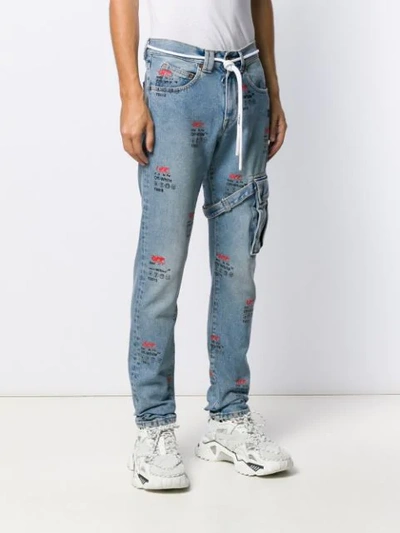 Shop Off-white Straight-leg Logo-print Jeans In Blue