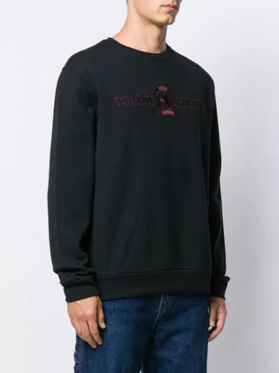 Shop Tommy Hilfiger Logo Embroidered Sweatshirt In Black