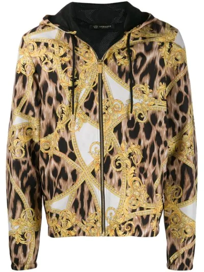 Shop Versace Wild Barocco Print Hooded Jacket In Black