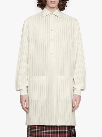 Shop Gucci Oversize Striped Cotton Shirt In White