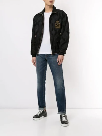 Shop Dolce & Gabbana Jacquard Zipped Jacket In N0000 Black