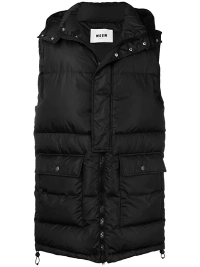 Shop Msgm Long Length Padded Gilet In Black