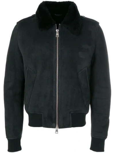 Shop Ami Alexandre Mattiussi Shearling Zipped Jacket In Black