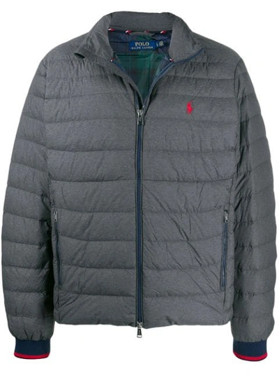 Shop Polo Ralph Lauren Feather Down Bomber Jacket In Grey