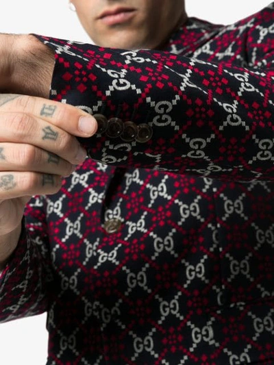 Shop Gucci Gg Diamond-pattern Blazer In Blue