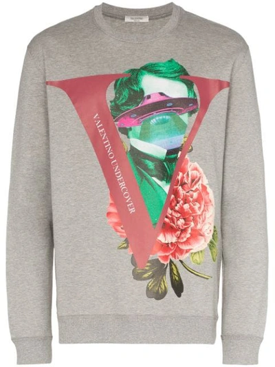 Shop Valentino X Undercover Ufo Rose Print Sweatshirt In Grey