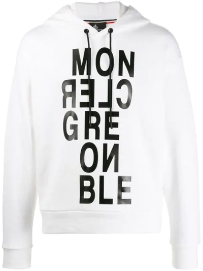 Shop Moncler Printed Logo Hoodie In White