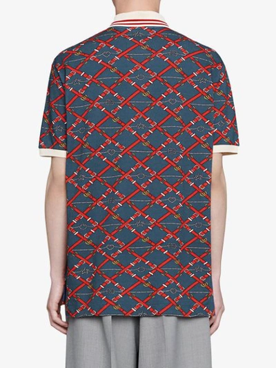 Shop Gucci Belt Check Polo Shirt In Blue