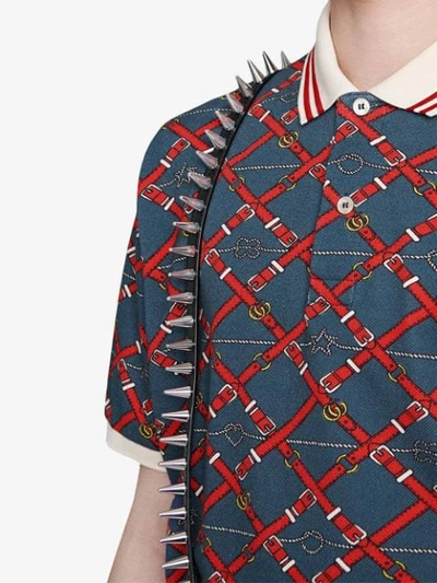 Shop Gucci Belt Check Polo Shirt In Blue