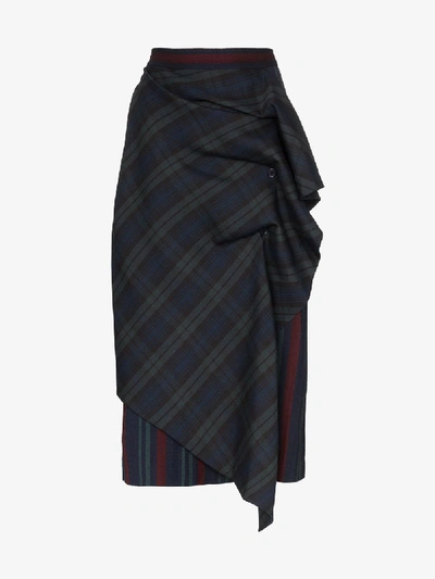 Shop Pushbutton Check Print Draped Midi Skirt In Green