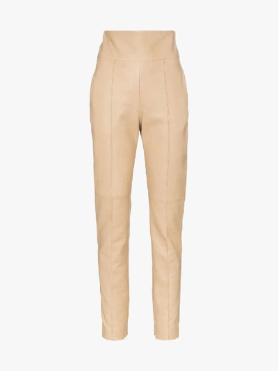 Shop Alexandre Vauthier High Waist Leather Trousers In Brown