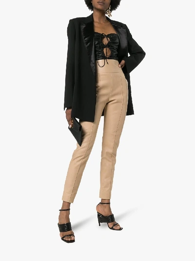 Shop Alexandre Vauthier High Waist Leather Trousers In Brown