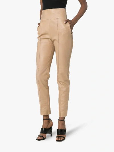 Shop Alexandre Vauthier High Waist Leather Trousers In Brown