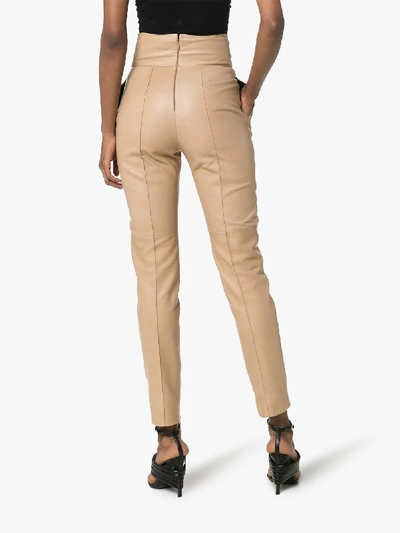 Shop Alexandre Vauthier High Waist Leather Trousers In Brown