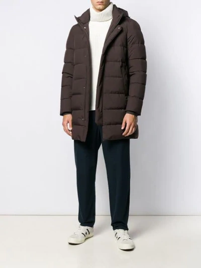 Shop Herno Hooded Padded Coat In Brown