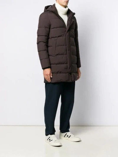 Shop Herno Hooded Padded Coat In Brown